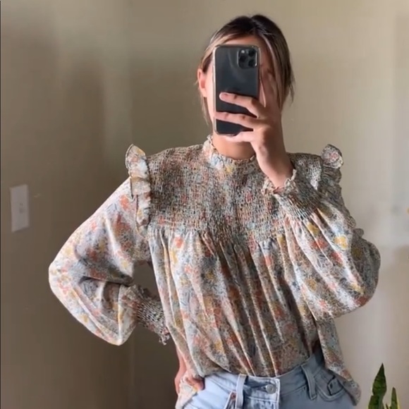 SOLD Cottagecore floral ruffle longsleeve top - Picture 3 of 4